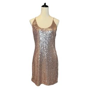 Fashion nova spaghetti strap rose gold sequin dress size 2xl EUC